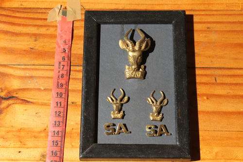 South African Infantry cap badge plus 2 collar badges and shoulder titles